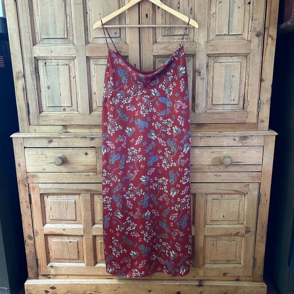 Forever 21 Contemporary Womens Large Brown Rust Red Satin Floral Dress Tank - Picture 1 of 10